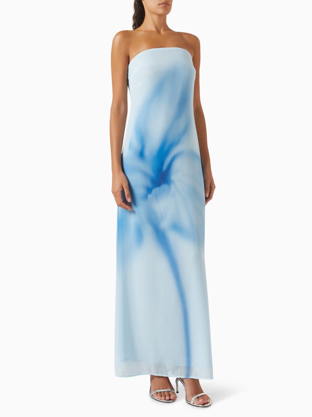 JW PEI Watercolor Floral Print Strapless Maxi Dress in blue